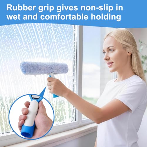 Mitclear Professional Window Cleaning Kit 14IN, Windows Cleaner Tool with Silicone Squeegee, Microfiber Scrubber & Cloth, Window Washing Equipment or Home Shower Glass Doors Car Windshield - size: 14 IN