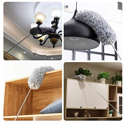 2025 NEW -Microfiber Duster with 100 Inches Extendable Pole, Detachable & Bendable Feather Duster, Stainless Steel, Extra Long Telescopic, Perfect for Cleaning Cobweb，Cleaning Roof, Ceiling Fan