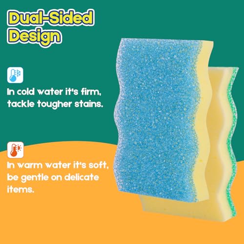 LAUNDRYLUX Scrub Sponge, 4 Pack Dual-Sided Temperature-Responsive Scrubber - Non-Scratch - Multipurpose Dish Sponges for Kitchens, Bathrooms, and Outdoor Use - Wave-Shaped - style: Wave-Shaped