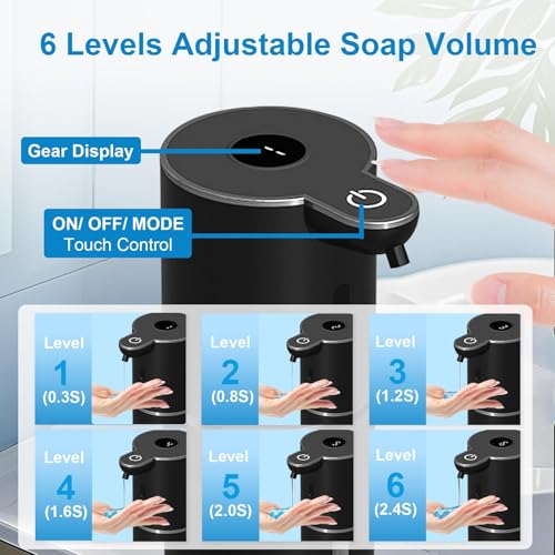 OHIFAST 2 Pack Automatic Liquid Soap Dispenser Touchless, USB Rechargeable Smart Hand Soap Dispenser, 6-Level Adjustable, 12.8oz/380mL, Compatible with Thick Thin Dish Soap for Bathroom Kitchen-Black - color: Black, style: 2 Pack Liquid