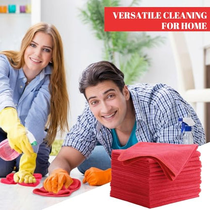 Nuenen 60 Pcs Microfiber Cleaning Cloths for Cars 16 x 16 Inch Ultra Absorbent Car Towels Drying Reusable Cleaning Supplies House Kitchen Window Microfiber Towel (Red) - color: Red