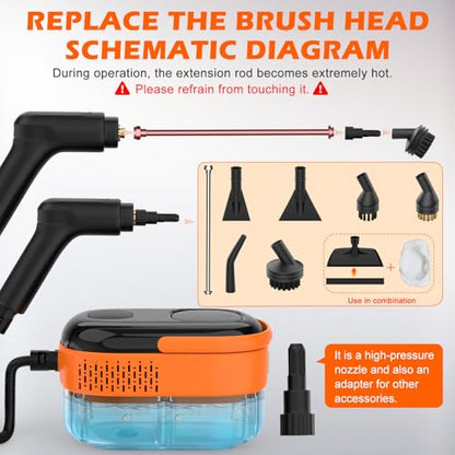 Steam Cleaner for Home & Car-Portable Handheld Steamer for Cleaning with 3-Level Handle, 15s Heat-Up, Large Tank, 16 Accessories - Clean Grease, Grout, Tile, Floor, Couch, Dirt, Furniture