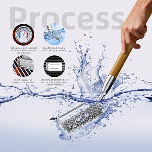 HOUSE AGAIN Grill Brush and Scraper Bristle Free with 3 Replacement Head 304 Stainless Steel Food-Grade Grill Accessories, Safe BBQ Cleaner Brush Strong Barbecue Cleaning Brush for Outdoor Grill Grate - style: Wood+3 replacement head