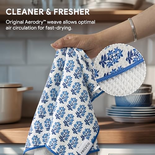 RECYCO Waffle Kitchen Towel Set of 2 - Quick Dry Microfiber Sustainable Dish Towels - Ultra Absorbent Reusable Cleaning Tea Towels - Lightweight Hand Towels,16”x 28”, Porcelain Blue - color: Porcelain Blue