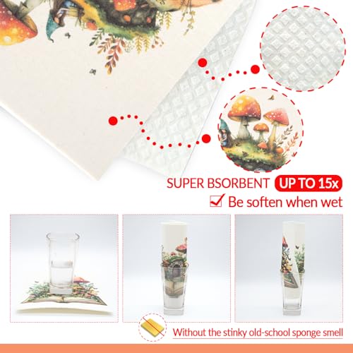 6 - Pack Swedish Kitchen Dish Cloths - Reusable Paper Towels for Counters & Dishes - Eco Friendly Cellulose Sponge Cloth (Mushroom) - color: E-mushroom