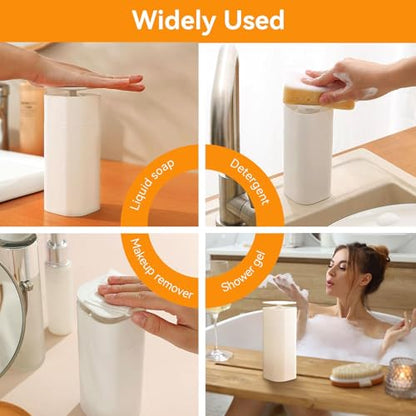 Pump Dispenser Bottle, Top Push Down Squeeze Liquid and Hand Soap Dispenser Refillable Dishwashing Bottles for Kitchen and Bathroom (White) - color: White