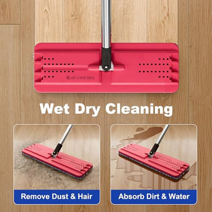 JOYMOOP Flat Mop System, Microfiber Mop and Bucket Set, Black, Floor & Wall Cleaning Mop for Home & Commercial Use, 60" Long Handle, Includes 5 Washable Pads - color: Black Lite1351