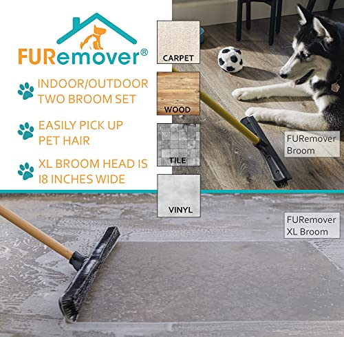 FURemover Pet Hair Removal Rubber Broom, 60" Handle 2-Piece Set - color: Furemover Original and Pro Broom Set