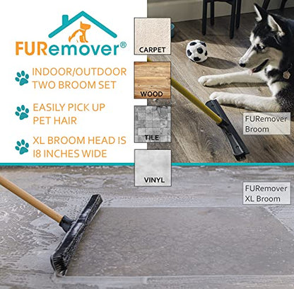 FURemover Pet Hair Removal Rubber Broom, 60" Handle 2-Piece Set - color: Furemover Original and Pro Broom Set