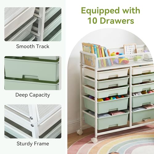 Craft Cart with Wheels, Stylish Rolling Craft Cart with 10 Drawers, Art Cart Organizer and Storage