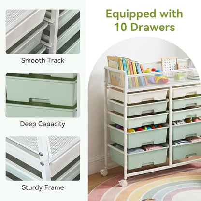 Craft Cart with Wheels, Stylish Rolling Craft Cart with 10 Drawers, Art Cart Organizer and Storage