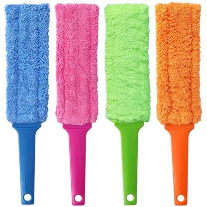 4 Pack 15 inch Reuseable Microfiber Feather Duster, Blind Duster, Gap Duster, Removable and Washable Head, Cleaning Tool for Window, Blind, Car, Wall, Dead Corner Gap, Furniture, Sofa, Screen