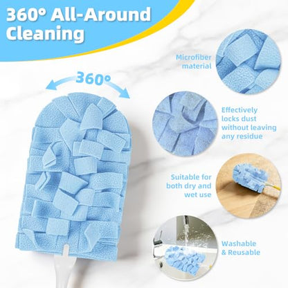 6 PCS Reusable Duster for Swiffer, Washable 360 Fleece Duster Refills for Fans, Floors, Blinds, Windows (Include 1 Handle & Laundry Bag) - color: Light Blue,pink,purple,green,gray,dark Brown