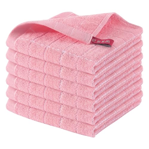 Homaxy 100% Cotton Terry Kitchen Dish Cloths, Ultra Soft and Absorbent Dish Towels for Kitchen, Suitable for Drying and Washing Dishes, 6 Pack, 12 x 12 Inches, Pink - color: Pink, size: 12 X 12 - 6 Pack