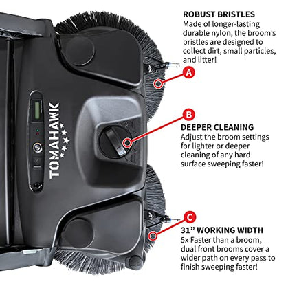 30" Battery Powered Push Sweeper with Triple Power Brooms Electric Drive and Dust Suppression (30" Sweeper)