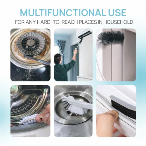 8-Piece Washing Machine Cleaning Brush Set, Dryer Vent Cleaner Kit, Front Load Washer Gasket Cleaner Brush, Crevice Gap Brush for Sink, Grout, Tile & Bathroom, Long Handle Household Cleaning Tools