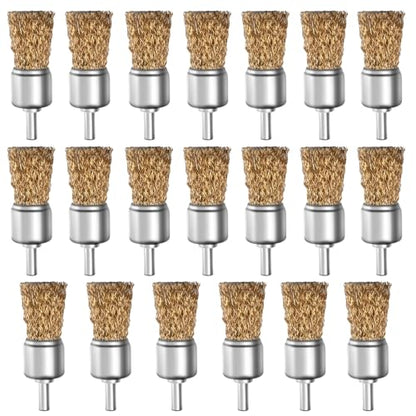 Brass Coated Wire Brush Set for Drill, 1/4 Inch Shank,Crimped Carbon Steel Bristles for Rust Removal, Paint Stripping, Corrosion Cleaning, Surface Scrubbing, Deburring (20mm,20pcs) - size: 20mm,20pcs
