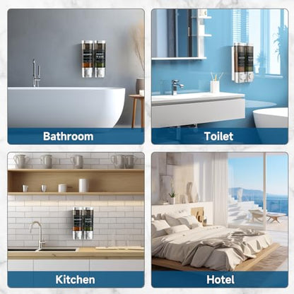 Shampoo and Conditioner Dispenser,Unisence Shower Dispenser 2 Chamber No Drill Wall-Mounted Shampoo Dispenser for Shower Wall Mounted Body Wash Dispenser for Bathroom Hotel Large Capacity,Silver - color: Matte Silver 2 Chamber