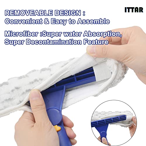 ITTAR Window Squeegee with 2 Sets Stainless Steel Pole, Squeegee Cleaning Tools with Microfiber Pads, 60"-72" Telescopic Window Washing Kit, Professional Squeegee Cleaner for Home Car Outside Glass