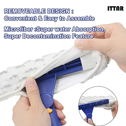 ITTAR Window Squeegee with 2 Sets Stainless Steel Pole, Squeegee Cleaning Tools with Microfiber Pads, 60"-72" Telescopic Window Washing Kit, Professional Squeegee Cleaner for Home Car Outside Glass