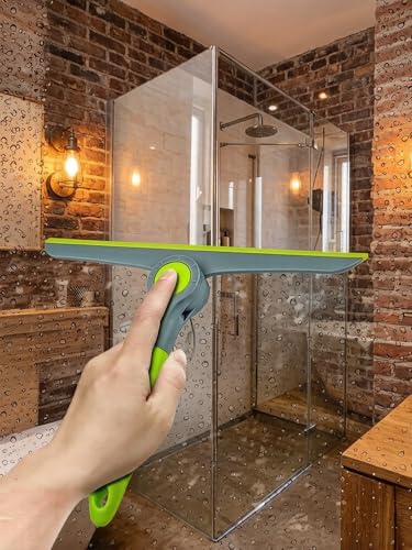 9.4" Heavy Duty Window Squeegee, Green Grey Handheld Glass Cleaner for Glass Doors, Windows, Car Windshields