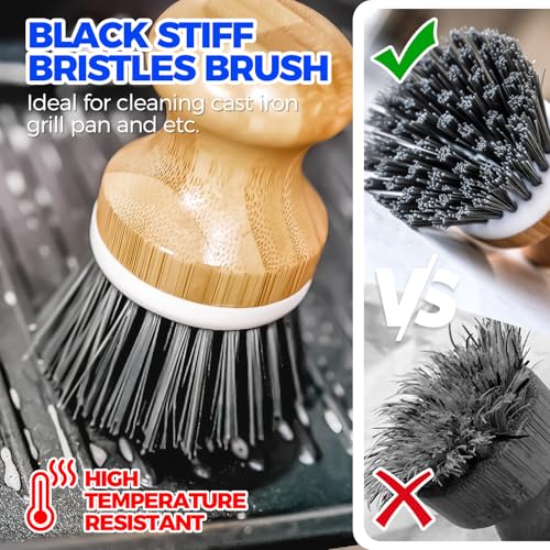 Holikme 6 Pack Dish Brush Scouring Pad Set with Bottle Brush, Dish Brush, Palm Scrub Brush and Straw Brush, Dish Scrubber Long Handle for Dish Bottle Cup Skillet Wok Pot Pan Cast Iron, Dark Gray - color: Dark Gray