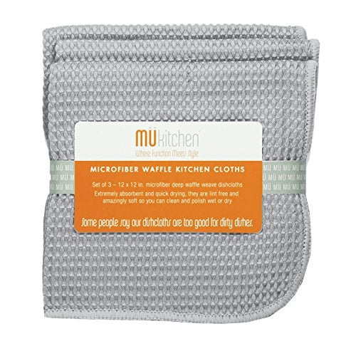 MÜkitchen Waffle Microfiber Dish Cloths | Durable & Super Absorbent for Cleaning & Drying | Set of 3 | Storm - color: Storm, size: 12" x 12" Dishcloth