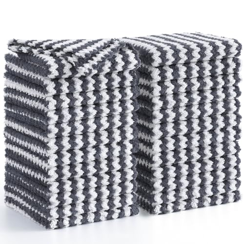Homaxy 24 Pack Kitchen Dish Cloths, Ultra Soft and Absorbent Dish Towels, Reusable Fast Drying Microfiber Cleaning Cloth, Coral Velvet Wave Design No-lint, 10 x 10 inches, Dark Grey - color: Dark Grey, style: 10" x 10" - 24 Pack