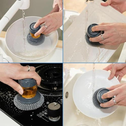 Comfort Grip Soap Dispensing Kitchen Scrub, Dish Brush with Soap Dispenser, Steel Wool Scrubber for Dishes Pans Kitchen Sink Bathtub Tile and Household (2pcs-10) - color: 2pcs-10