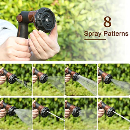 FANHAO Garden Hose Nozzle, 100% Heavy Duty Metal Water Hose Sprayer with 8 Spray Patterns, High Pressure Water Nozzle with Thumb Control, On Off Valve for Watering Plants, Washing Cars & Pets, Brown - color: Brown
