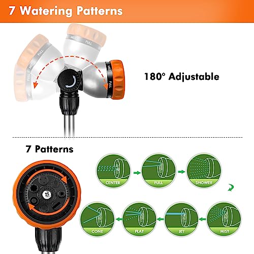 RESTMO Metal Watering Wand, Heavy Duty Garden Hose Wand with 180° Swivel Ratcheting Head, 16'' Hose Nozzle Sprayer with 7 Spray Patterns and Flow Control, for Water Hanging Baskets and Shrubs, Orange - color: Orange