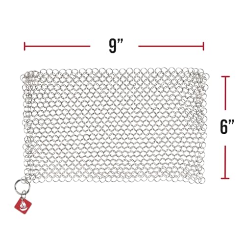 Knapp Made CM Scrubber 9" x 6" Small Ring Chainmail Cast Iron Scrubber, Premium Stainless Steel Mesh Cleaner for Pre-Seasoned Pans, Dutch Ovens, Grills and Skillets - size: 9x6 Inch (Pack of 1)