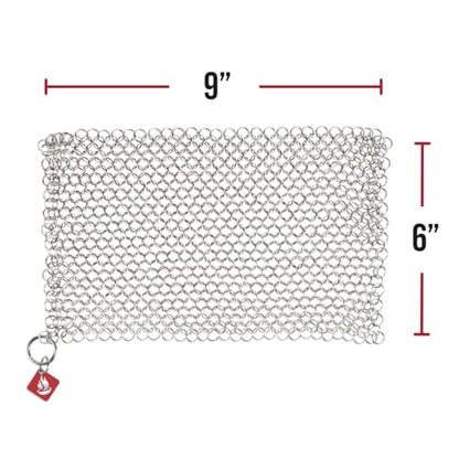 Knapp Made CM Scrubber 9" x 6" Small Ring Chainmail Cast Iron Scrubber, Premium Stainless Steel Mesh Cleaner for Pre-Seasoned Pans, Dutch Ovens, Grills and Skillets - size: 9x6 Inch (Pack of 1)