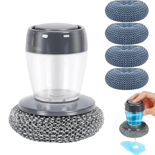 Comfort Grip Soap Dispensing Kitchen Scrub, Dish Brush with Soap Dispenser, Steel Wool Scrubber for Dishes Pans Kitchen Sink Bathtub Tile and Household (1pc-5) - color: 1pc-5