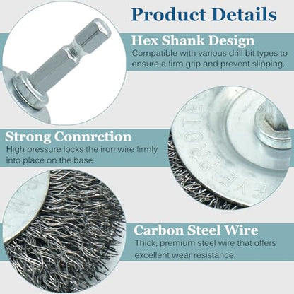 5-Pack 3-Inch Wire Wheel Brush Set for Drill | 1/4-Inch Hex Shank, Coarse Carbon Steel, Aggressive Rust Removal, Paint Stripping, Surface Abrasion - style: 3-inch Wheel Brush - 5 Piece