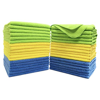 POLYTE Premium Microfiber Cleaning Towel,16x16 in 36 Pack (Blue,Green,Yellow) - color: Blue,green,yellow