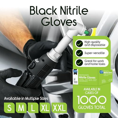 Inspire Black Nitrile Disposable Gloves | 4.5 Nitrile Disposable Safety Medical Cooking Cleaning Gloves - size: Medium, style: Black - Case of 1000