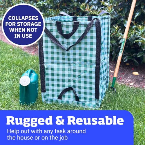 DURASACK Heavy Duty Home and Yard Bags 48-Gallon Reusable Self-Standing Lawn and Leaf Bags Garbage Can with Reinforced Handles, Gingham Green - color: Gingham Green