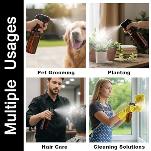 Plastic Spray Bottles 12oz Mist Spraying Bottle Continuous Mister Spray Bottle Heavy Duty Empty Water Spray Bottles for Hair, Cleaning Solutions, Plants，Essential Oils 2 Pack (Brown-2pcs) - color: Brown-2pcs