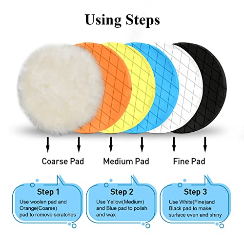 Autolock 7" Buffing Polishing Pads, 6 Pcs 7 Inch 180mm Face for 6.7 Inch Backing Plate, Compound Buffing Sponge and Woolen Pads, Cutting Polishing Pad Kit for Car Buffer Compounding, Polish and Wax - size: 7 Inch