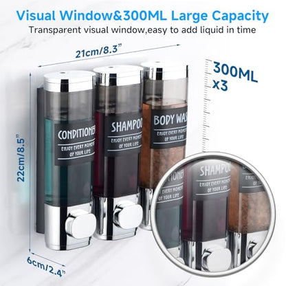 Shampoo and Conditioner Dispenser,GlintGath Shower Dispenser 3 Chamber No Drill Shampoo Dispenser for Shower Wall Mounted Shower Soap Dispenser for Bathroom Hotel,3 * 300ML,Chrome - color: Chrome 3 Chamber