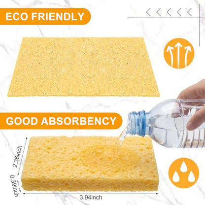 Zhengmy 200 Pieces Sponges Bulk Sponges Kitchen Compressed Sponge Natural Dish Sponge Compressed Wood Pulp Cleaning Without Scratching for Kitchen Bathroom, 3.9 x 2.4 x 0.12 Inch (Yellow) - color: Yellow