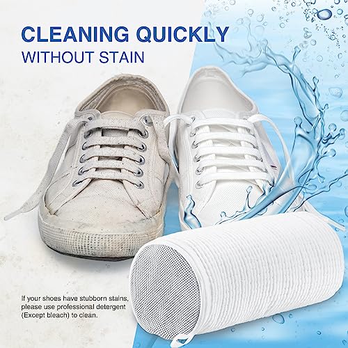 Teletrogy Shoe Washing Bag for Washing Machine, Fluffy Fibers Keep 360° Wrap-around Cleaning, Adjustable Shoe Trees, Durable Hidden Zipper Reusable Laundry Bag for Sneaker Gym Shoes White - color: White