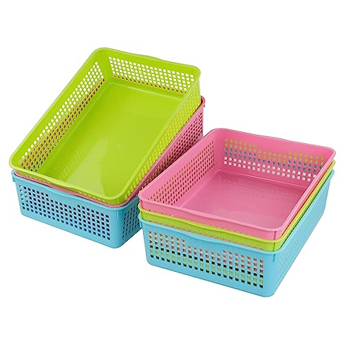 Plastic Storage Baskets Tray, Plastic Classroom Basket Rectangle, 6 Pack