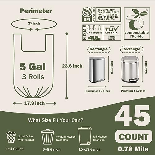 Compost Bags 4-5 Gallon with Handles Tie Extra Thick 0.78 Mils Wastebasket Liners Bags for Kitchen Bathroom Office US BPI ASTM D6400 and Europe OK Compost Home Certified - style: 5 Gallon