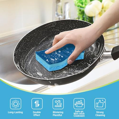 AIDEA Sponges Kitchen, Non-Scratch Scrub Sponge, 6Count, Sponges for Non-Stick Cookware, Kitchen Sponge for Dishes, Cleans Fast Without Scratching, Cleaning Power for Kitchen, Bathroom, Household - color: Light-blue