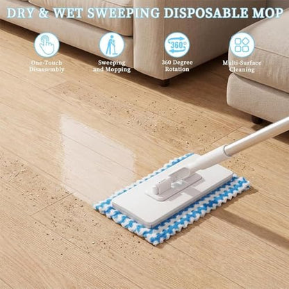 Lazy Mop for Wet and Dry, Clip Grip Mop with 360° Swivel Head, Long Handle Floor Mops, Dust Broom Mops for Floor Cleaning for Household Apartment Bedroom Bathroom Living Room Marble Tile