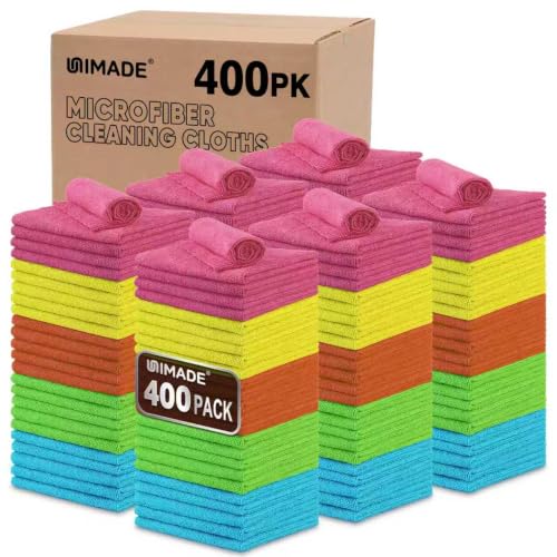 UNIMADE Microfiber Cleaning Cloth, 400PK Commercial Grade Work Rags Microfiber Towels for Cars Cleaning Rags Bulk Detailing Cloth for Automotive Bar Mechanic Restaurant Garage, 11.5"x11.5", Multicolor - color: Multicolor, size: 400PK
