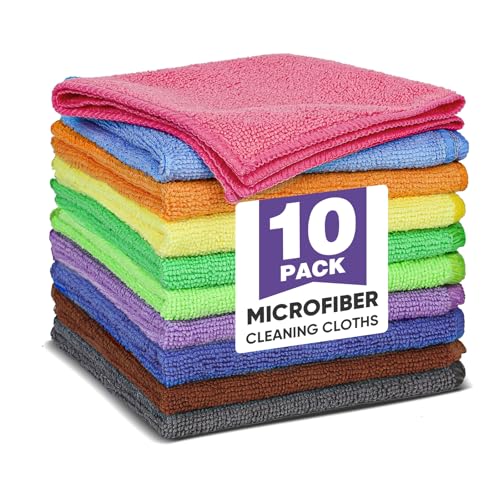 TEAWOO 10 Colors Microfiber Cleaning Cloths, 10 Pack Assorted Cleaning Rags, Highly Absorbent Microfiber Towels for Car, Kitchen, Bathroom and Household Cleaning, 11.8"X11.8" - color: 10 Colors, size: 10P
