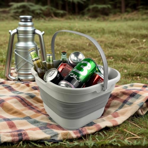 SAMMART 9.5L (2.5 Gallon) Collapsible Rectangular Handy Basket/Bucket (Grey) - color: Gray